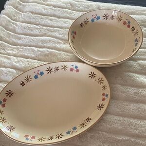 FRANCISAN WARE LARKSPUR SERVING PLATTER AND SALAD SERVING BOWL 1958 MCM